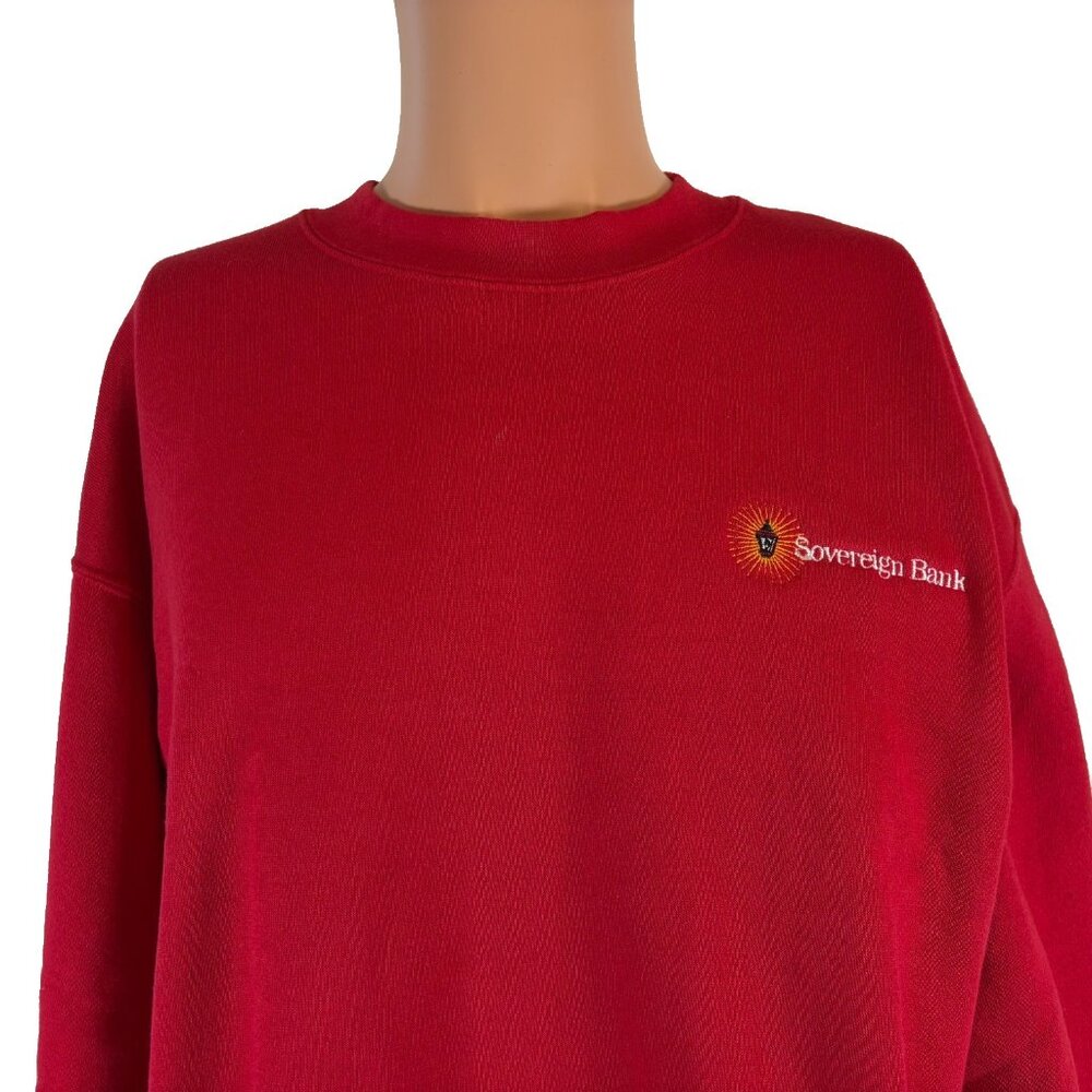 Vintage Soverign Bank Crewneck Sweatshirt Mens Size L Red Embroidered 90s